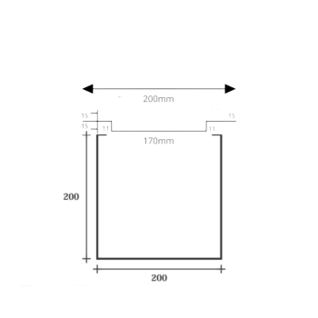 TAMPA CARTOLA CAIXA LATERAL 200 x 200 X 2500 CHAPA 1,20mm ( CHAPA 18 ) X 2500 mm