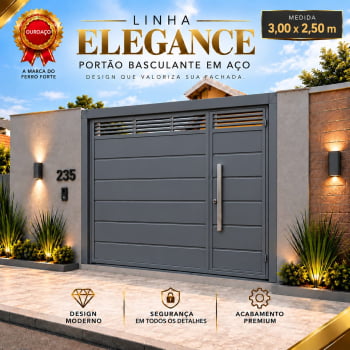 Portão Basculante São Carlos 3,00 x 2,50 m – Linha Elegance